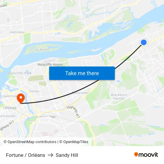 Fortune / Orléans to Sandy Hill map