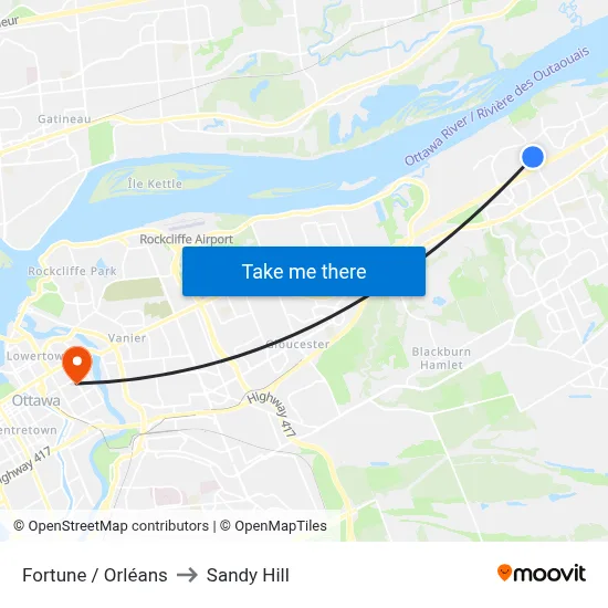 Fortune / Orléans to Sandy Hill map