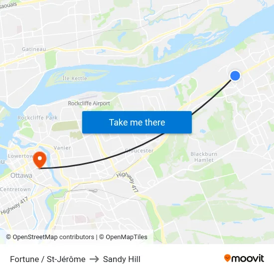 Fortune / St-Jérôme to Sandy Hill map