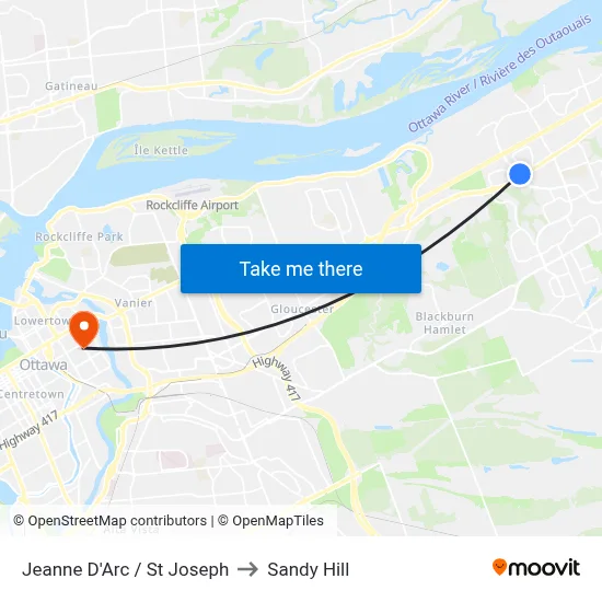 Jeanne D'Arc / St Joseph to Sandy Hill map