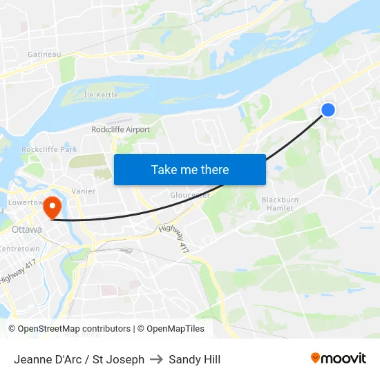 Jeanne D'Arc / St Joseph to Sandy Hill map