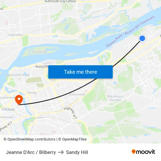 Jeanne D'Arc / Bilberry to Sandy Hill map