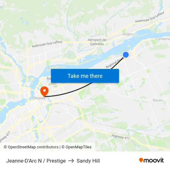 Jeanne-D'Arc N / Prestige to Sandy Hill map