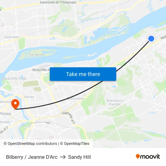 Bilberry / Jeanne D'Arc to Sandy Hill map