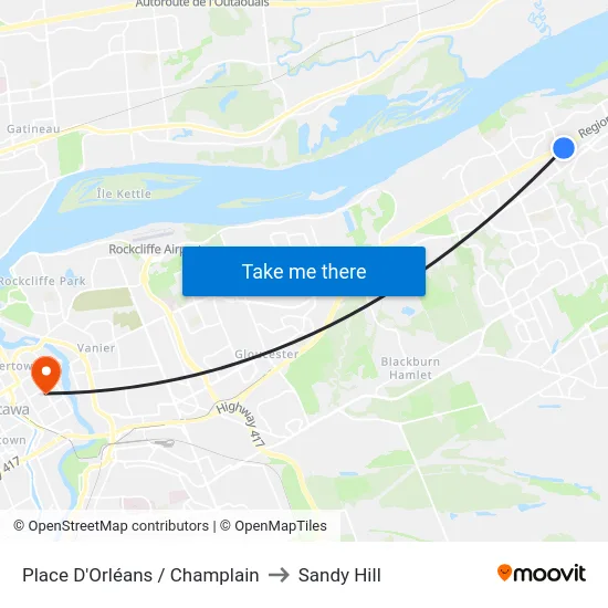 Place D'Orléans / Champlain to Sandy Hill map