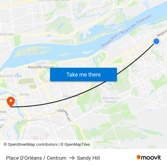 Place D'Orléans / Centrum to Sandy Hill map