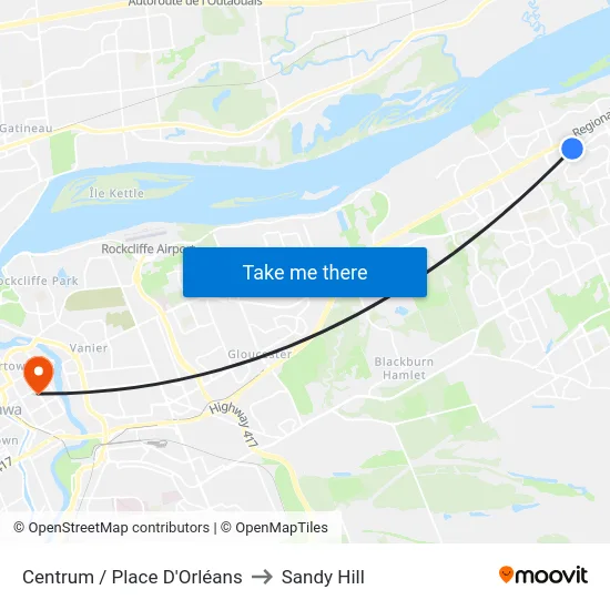 Centrum / Place D'Orléans to Sandy Hill map