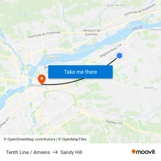 Tenth Line / Amiens to Sandy Hill map