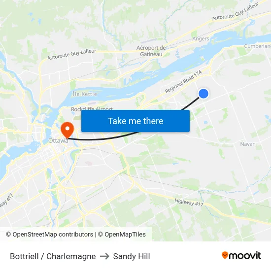 Bottriell / Charlemagne to Sandy Hill map