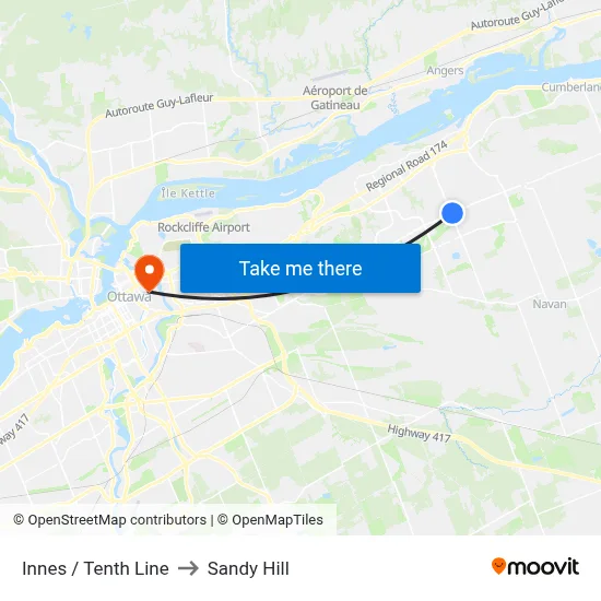 Innes / Tenth Line to Sandy Hill map
