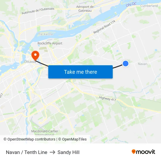 Navan / Tenth Line to Sandy Hill map