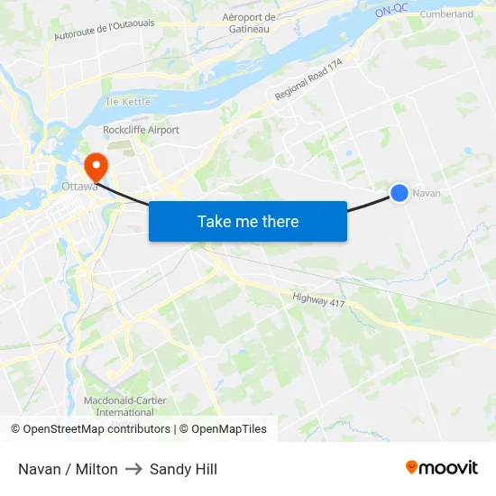 Navan / Milton to Sandy Hill map