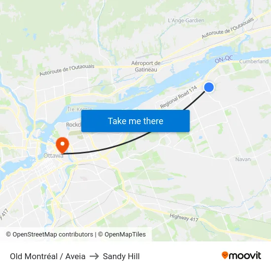 Old Montréal / Aveia to Sandy Hill map
