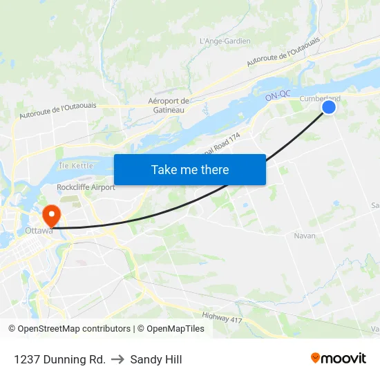 1237 Dunning Rd. to Sandy Hill map