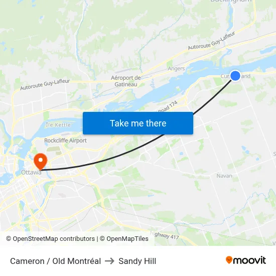 Cameron / Old Montréal to Sandy Hill map
