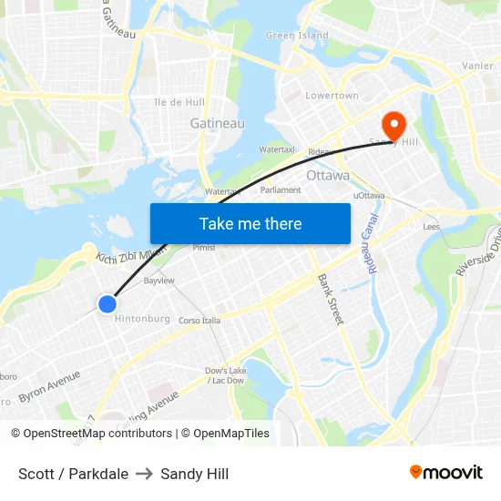 Scott / Parkdale to Sandy Hill map