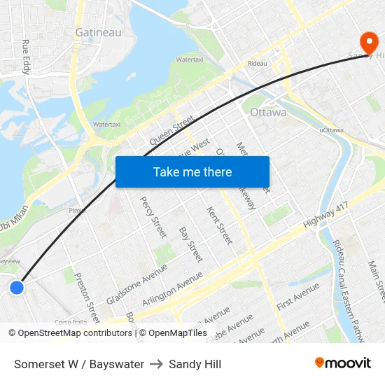 Somerset W / Bayswater to Sandy Hill map