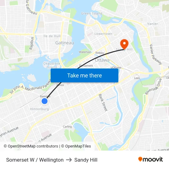 Somerset W / Wellington to Sandy Hill map