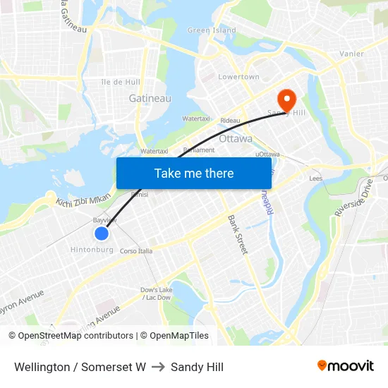 Wellington / Somerset W to Sandy Hill map