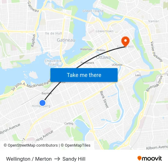 Wellington / Merton to Sandy Hill map