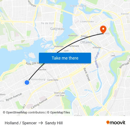 Holland / Spencer to Sandy Hill map