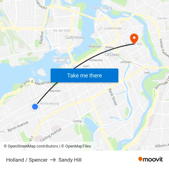 Holland / Spencer to Sandy Hill map