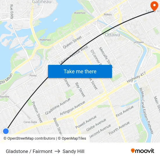 Gladstone / Fairmont to Sandy Hill map