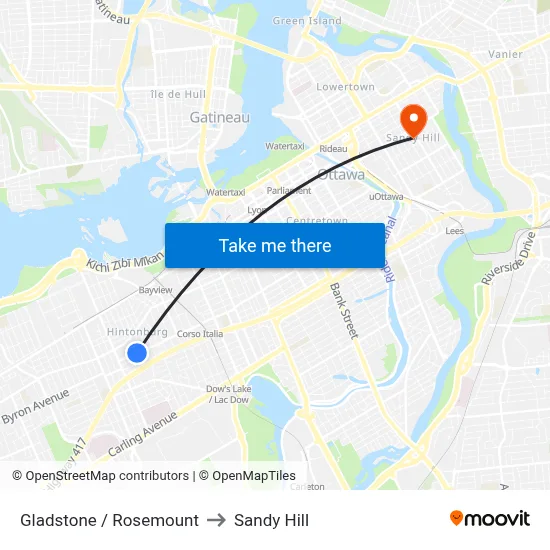Gladstone / Rosemount to Sandy Hill map