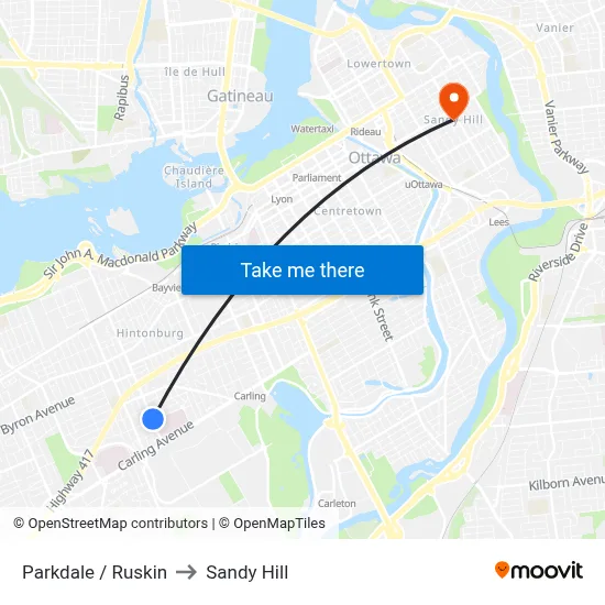 Parkdale / Ruskin to Sandy Hill map