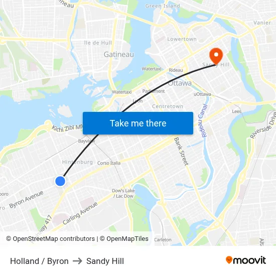 Holland / Byron to Sandy Hill map