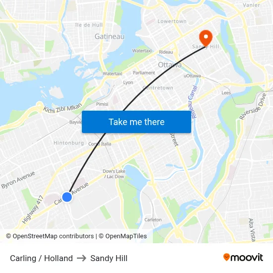 Carling / Holland to Sandy Hill map