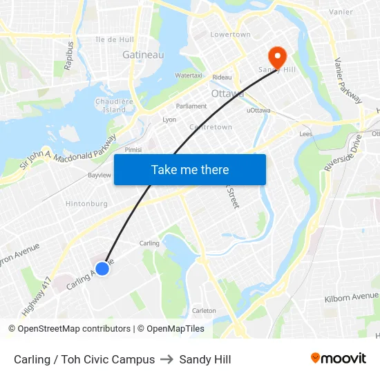 Carling / Toh Civic Campus to Sandy Hill map