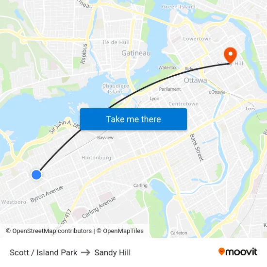 Scott / Island Park to Sandy Hill map