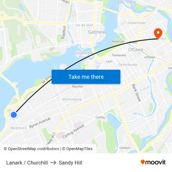 Lanark / Churchill to Sandy Hill map