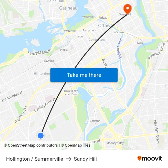 Hollington / Summerville to Sandy Hill map