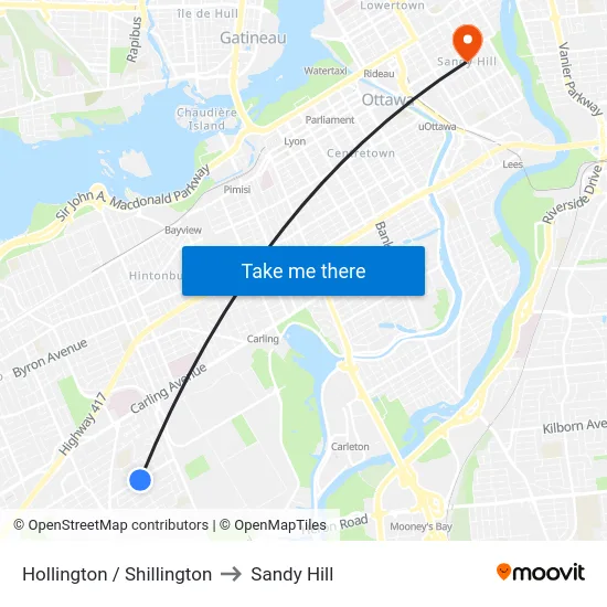 Hollington / Shillington to Sandy Hill map