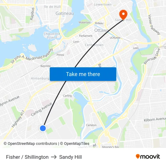 Fisher / Shillington to Sandy Hill map