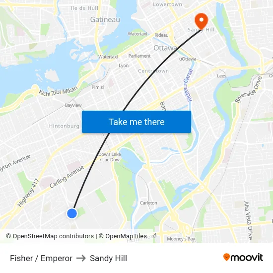 Fisher / Emperor to Sandy Hill map