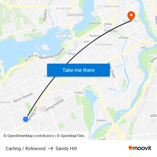 Carling / Kirkwood to Sandy Hill map