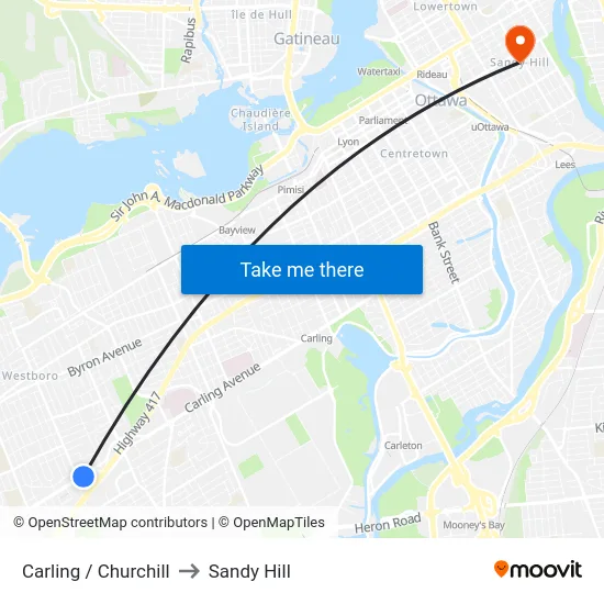 Carling / Churchill to Sandy Hill map