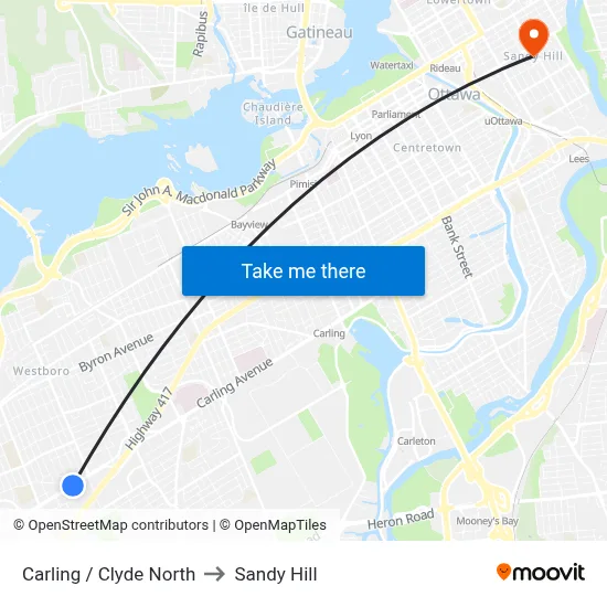 Carling / Clyde North to Sandy Hill map