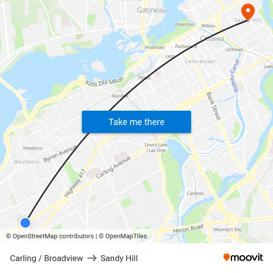 Carling / Broadview to Sandy Hill map