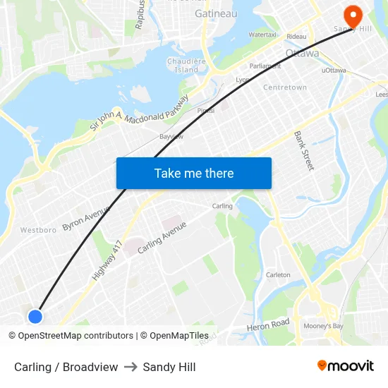 Carling / Broadview to Sandy Hill map
