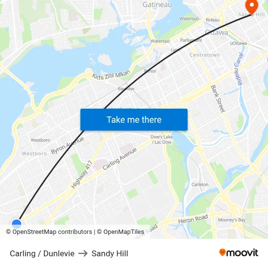 Carling / Dunlevie to Sandy Hill map