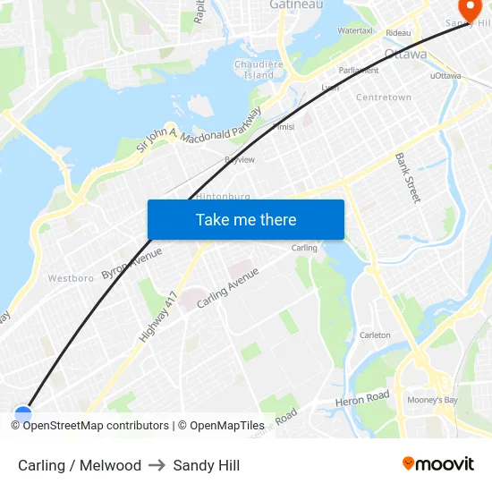 Carling / Melwood to Sandy Hill map