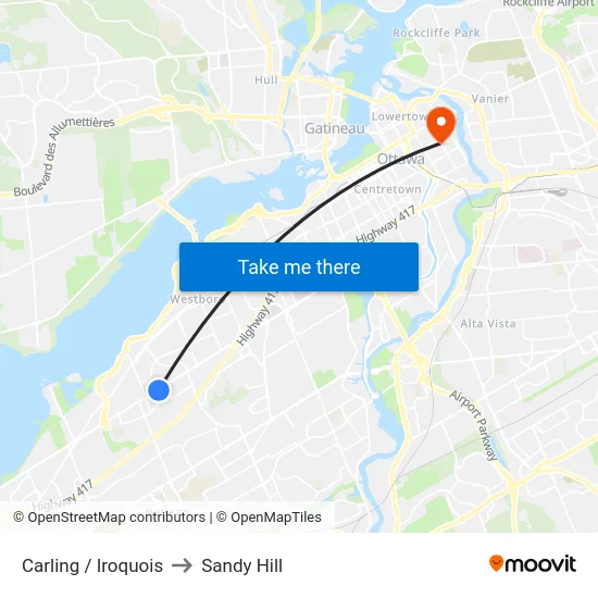Carling / Iroquois to Sandy Hill map