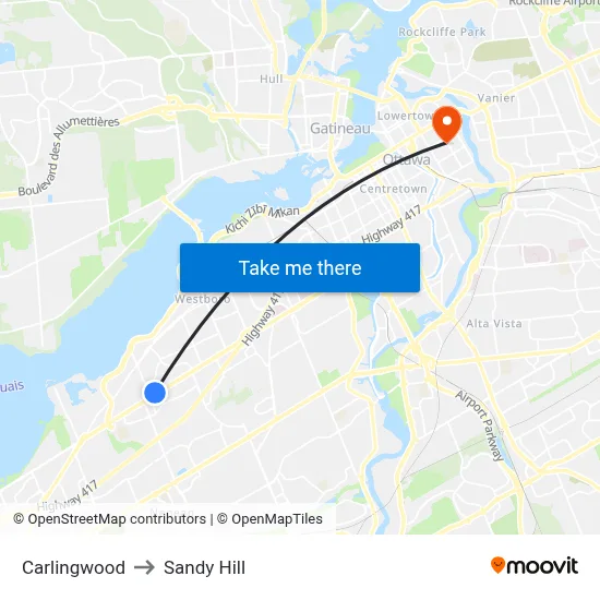 Carlingwood to Sandy Hill map