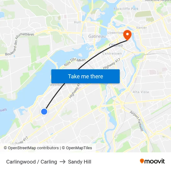 Carlingwood / Carling to Sandy Hill map