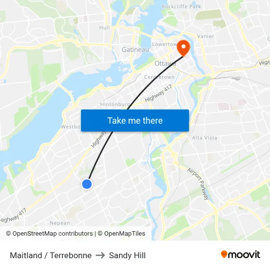 Maitland / Terrebonne to Sandy Hill map