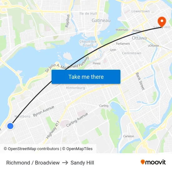 Richmond / Broadview to Sandy Hill map